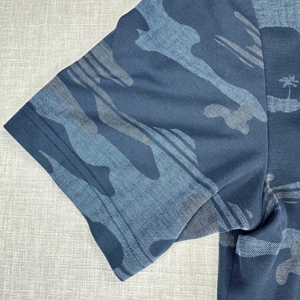 TravisMathew Polo Shirt Mens Small Blue Camo Tropical Palm Tree Short Sleeve EUC - Picture 6 of 15